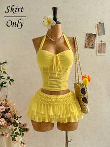 Soleia 女士度假浪漫雪纺褶皱多层裙摆半身裙，适合海滩、海边、性感、约会、海滩度假、假日、下午茶、婚礼季、海滨邮轮度假、城市度假、波西米亚风度假、音乐节、嬉皮风、西部风情等场合。 - 淡黃色 - 查看 1