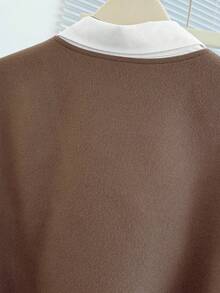 Franclia 2025秋季新品：女士二合一外套衬衫套装，采用巧妙的不对称剪裁、精致的纽扣装饰和可调节腰带，流畅的线条勾勒出纤细的身形，适合办公室通勤、休闲周末和日常外出等各种场合。棕色衬衫，适合工作场合，女士职业上衣，不对称上衣，商务休闲女式衬衫。 - 棕色 - 查看 4