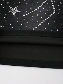 ROMWE MEN Street Life Summer Casual Graphic Men'S Rhinestone Star Print Drawstring Waist Shorts - Black - View 5