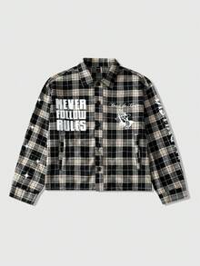 ROMWE MEN Men's Casual Plaid & Figure Print Wool Blend Jacket, Spring/Autumn - Multicolor - View 3