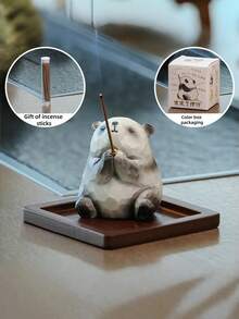Zazumi 1PC Mini Frog Panda Incense Holder Cute Pet Blessing Design Ceramic Resin Material Desktop Decor Cones Stick Incense Burner For Aromatherapy Meditation Good Luck Charm Gift For Women Men Friends Office Home Study Decor Zen Relaxation Novelty - Multicolor - View 4