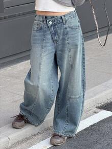 DAZY Tween Girls' Casual Distressed Asymmetric Waist Flare Leg Jeans - Blue - View 8