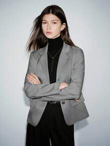 Lumivelle 女士极简单排扣翻领西装外套 - 灰色 - 查看 4