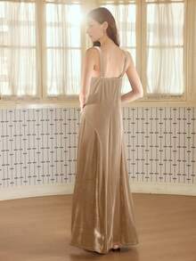 MOTF PREMIUM ELEGANT LONG VELVET DRAPED CAMI NIGHTGOWN, AUTUMN/WINTER - Champagne - View 3