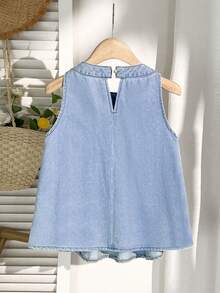Comfortcana 女士休闲水洗褶皱无袖牛仔衬衫，夏季 - 淺色水洗藍 - 查看 2