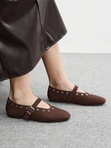 CUCCOO BIZCHIC Women Casual Versatile Minimalist Commuting Solid Color Buckle Flats For Christmas - Brown - View 8