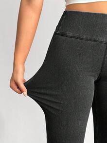 SHEIN Unity 大码女式弹力腰休闲百搭喇叭牛仔裤 - 灰色 - 查看 7