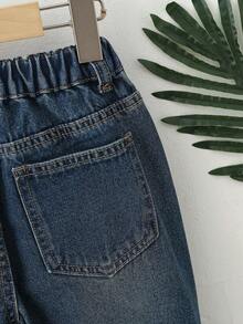 SHEIN Mirajuku Denimly 男童寬鬆版型淺藍色牛仔褲，彈性腰頭休閒夏季開學牛仔褲，適合學校、戶外、旅行與職業日穿搭 - 深灰色 - 查看 6