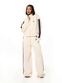 BABYPHAT High Neck Zip Up Jacket With Racing Stripe Side Panel Detail And Logo Embellishment For Spring Casual Layering - Apricot - View 7