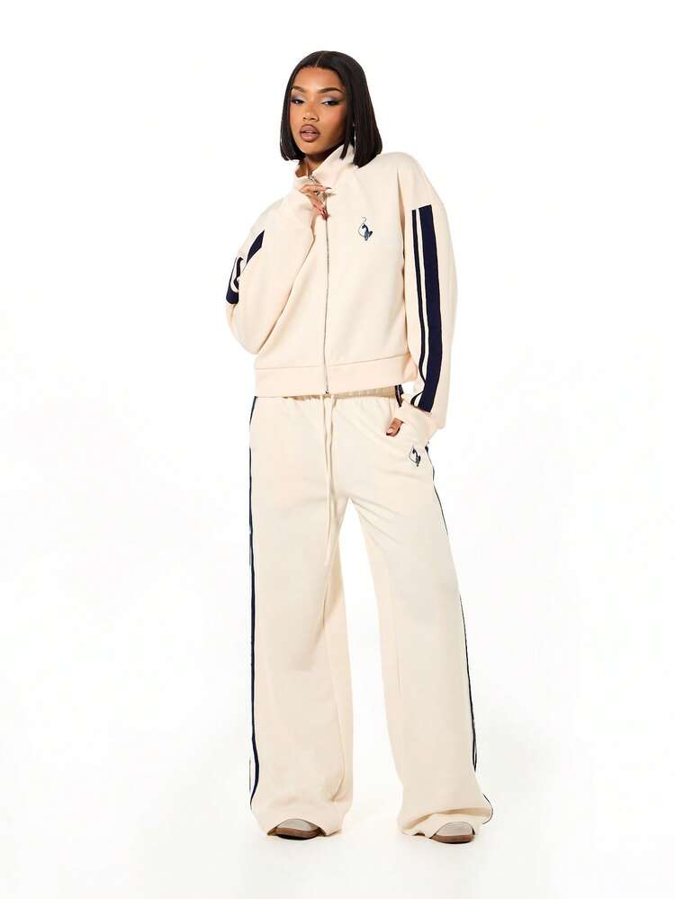 BABYPHAT ロゴ付き レーシングストライプサイドパネル ハイネック ジップアップジャケット、春のカジュアルレイヤリングに