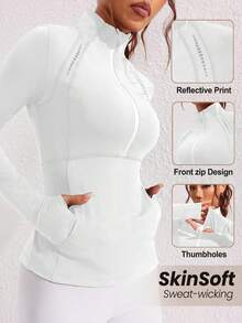 SHEIN With My Calm 纯色拉链合身立领长袖运动衫