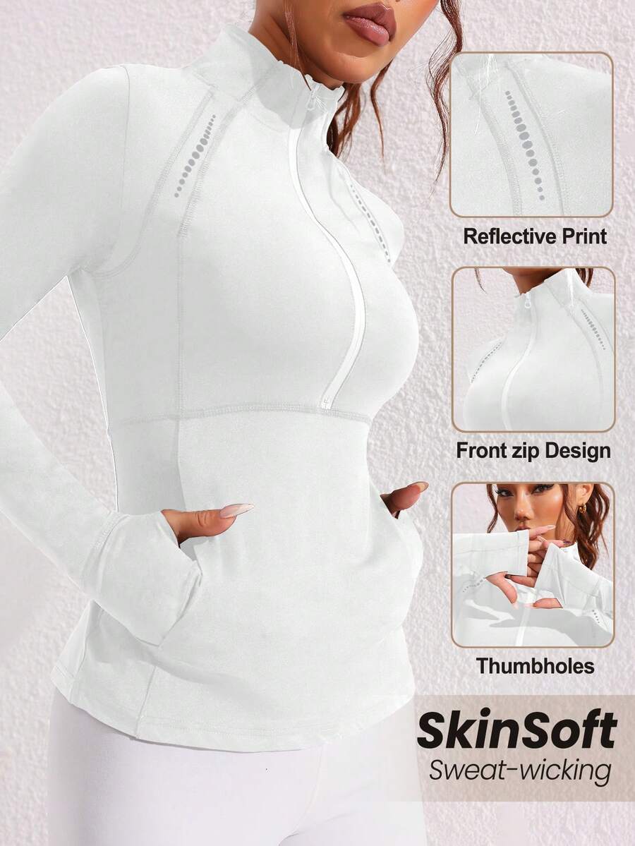 SHEIN With My Calm 纯色拉链合身立领长袖运动衫