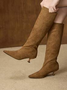 MOTF WOMEN POINT TOE EMBOSSED KNEE-HIGH BOOTS VALENTINE'S DAY - Brown - View 5