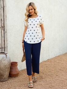 EMERY ROSE 女士休闲度假印花上衣和裤子两件套 - 彩色 - 查看 6