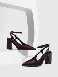 CUCCOO SZL Women's Pointed Toe Buckle Design Fashionable Elegant High Heels - Burgundy - View 1