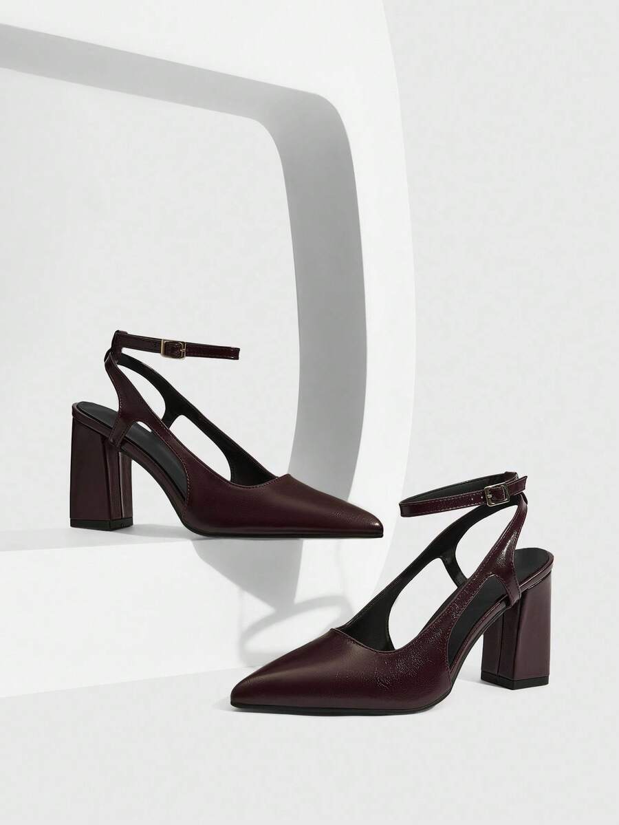 CUCCOO SZL Women's Pointed Toe Buckle Design Fashionable Elegant High Heels - Burgundy - View 1