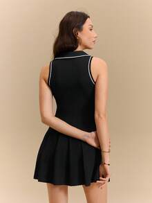 Hanevo Spring/Summer New Casual Elegant Sports Vacation Tennis Running Exercise Slim Fit Sleeveless A-Line Knit Mini Dress For Women - Black - View 2