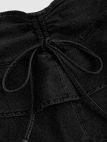 SHEIN MOD Falda vaquera de mujer con cintura con cordón y dobladillo con volantes en capas, de moda - Negro - Ver 3