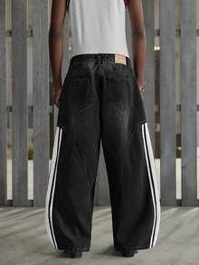 NEON BLANC Men's Pocketed Wide Leg Loose Casual Washed Denim Jeans