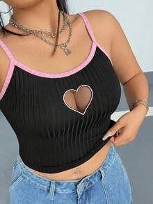 SHEIN EZwear 2024 Spring/Summer Valentine's Day Plus Size Hollow Out Mesh Embroidery Camisole & Tank Top - Pink - View 4