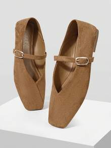 MOTF WOMEN SQUARE TOE BUCKLE STRAP FLATS VALENTINE'S DAY SPRING SHOES - Brown - View 10