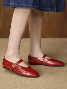 MOTF PREMIUM WOMEN'S CASUAL VERSATILE MARY JANE SQUARE TOE FLAT SHOES, COMFORTABLE FOR COMMUTING NEW YEAR HOLIDAY, SPRING SHOES SPRING BREAK EASTER SPRING SHOES - Red stone pattern - View 5