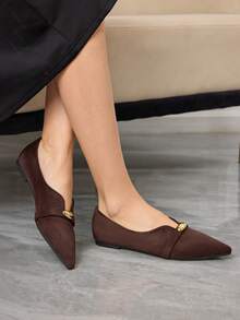 Sleekvia Women's Pointed Toe Flat Coffee Suede Comfortable Soft Sole Strap Metal Buckle Slip-On Casual Commute Shoes Valentine's Day - Coffee Brown - View 4