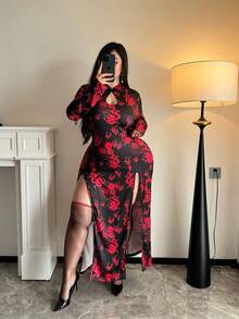 Vibekara 大码女式旗袍，心形印花 - 彩色 - 查看 7