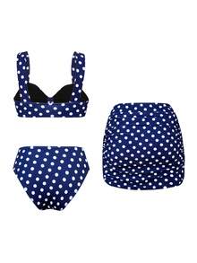 Swim Vcay 海军蓝波点比基尼套装，宽肩带V领 - 藏蓝色 - 查看 2
