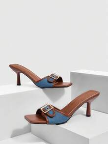 CUCCOO SZL Women's Square Toe Buckle Design Fashion Daily Casual High Heel Sandals Valentine's Day - Blue - View 2