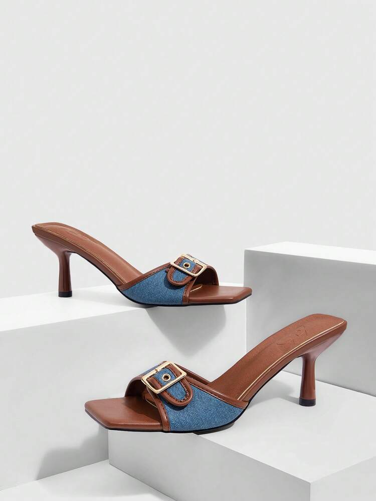 CUCCOO SZL Women's Square Toe Buckle Design Fashion Daily Casual High Heel Sandals Valentine's Day Prom Heels