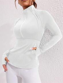 SHEIN With My Calm 纯色拉链合身立领长袖运动衫