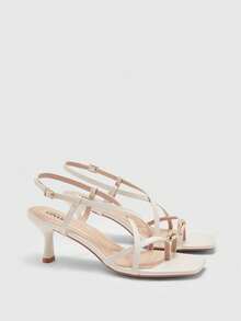 CUCCOO BIZCHIC Women's Square Toe Buckle Design Fashionable Elegant High Heel Sandals Valentine's Day - Apricot - View 7