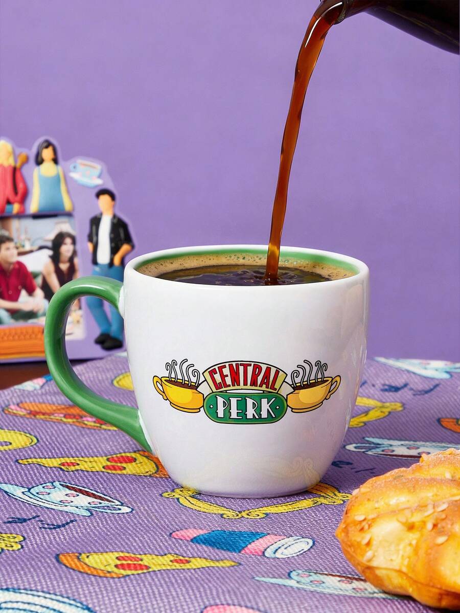 FRIENDS X SHEIN 350ml Central Perk Coffee Mug With Letter Print Ceramic Cup, Gifts - Green - View 1