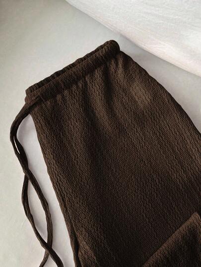 Elamini Women's Vintage Textured Relaxed Fit Low Waist Casual Pants, Slimming Solid Color Straight Leg Trousers, Versatile For Spring