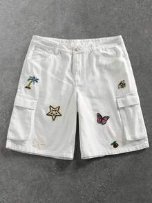 ROMWE MEN Men's Summer Casual Vacation Starfish Printed Denim Shorts - White - View 8