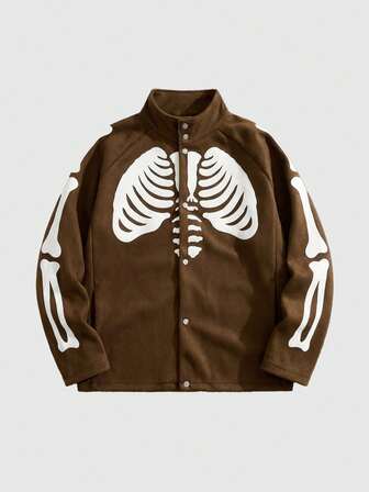 Street Life Men's Casual Wool Blend Skeleton Print Jacket, Autumn/Winter