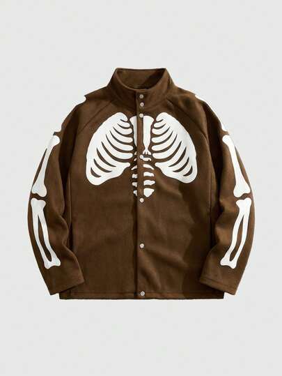 Street Life Veste décontractée pour hommes en mélange de laine avec imprimé squelette, automne/hiver