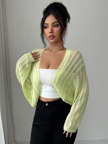 Elenzga Women's Spring/Summer New Loose Casual Elegant Cropped Long Sleeve Knit Cardigan - Green - View 6