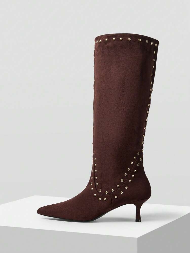 WOMEN STUDDED POINT TOE KNEE-HIGH BOOTS FOR CHRISTMAS