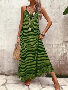 EMERY ROSE Women's Leopard Print Loose Maxi Slip Dress, Elegant For Daily Wear And Vacation, Summer - Olive Green - View 4