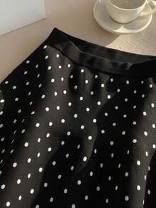 Comfortcana Women's Polka Dot Mini Skirt, Spring, Christmas & New Year Black Polka Dot Knit Skirt - Black - View 6