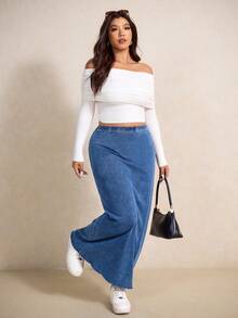 Elaquor Váy denim dài dáng ôm, chất liệu denim mài, cỡ lớn, kiểu dáng thường ngày. - Rửa nhẹ - Xem 6