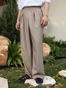 DAZY Men's Solid Beige Elastic Waist Suit Pants, Spring/Autumn - Apricot - View 3