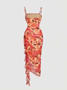 SHEIN MOD Đầm nữ in hoa lãng mạn, xếp ly, vạt bất đối xứng, đầm dài nữ, đầm thu, đầm hè, đầm Milkmaid, đầm xanh lá cây, phong cách Bohemian, trang phục Boho nữ. - Nhiều màu - Xem 2