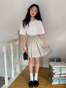 DAZY Tween Girl Pleated Versatile Casual & Back To School Mini Skirt - Beige - View 3