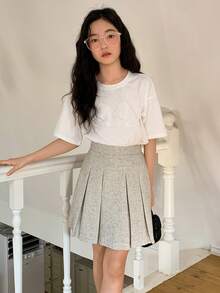 DAZY Tween Girl Pleated Versatile Casual & Back To School Mini Skirt - Beige - View 4