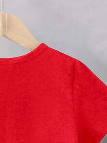 SHEIN Streecool Kids Young Boys' Casual Fashionable Comfortable Minimalist Versatile Creative Cute Heart & Star Graphic Short Sleeve T-Shirt, Suitable For Summer Outings And Valentine's Day - Red - View 4