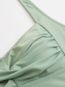Swim Vcay 1pc Women's Solid Color Ruched Halter One-Piece Swimsuit, Suitable For Beach - Green - View 6
