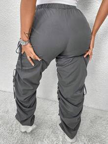 Flirla 女性加大碼彈性腰帶束口休閒褲 - 灰色 - 查看 2